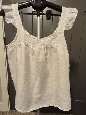 Bellambré Linen Flutter Sleeve Top White Boho Flowy Size L Made In Italy